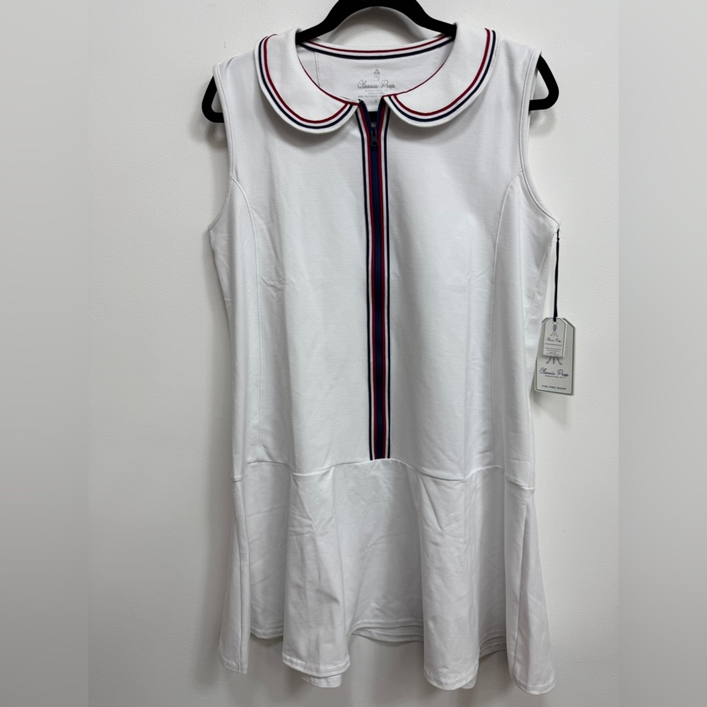 Classic Prep White Mini Dress with Navy and Red Trim